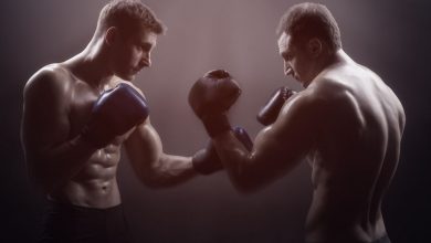 two boxers facing each other