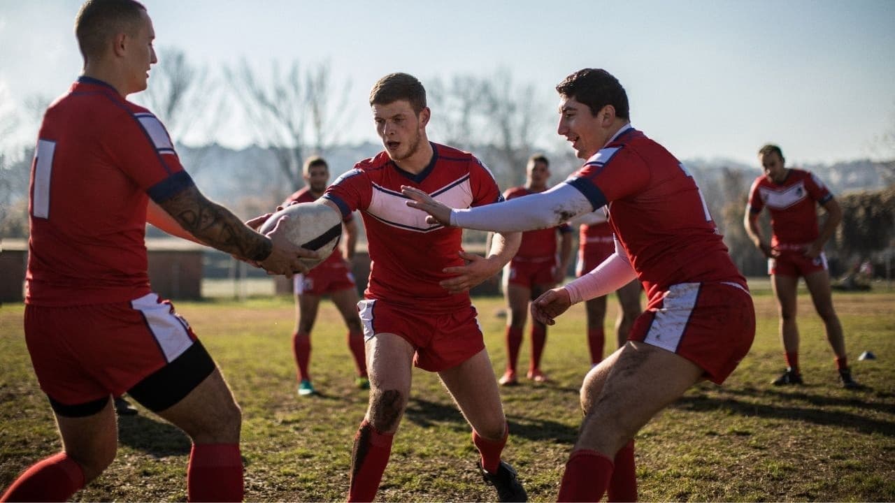 three students playing sports in college