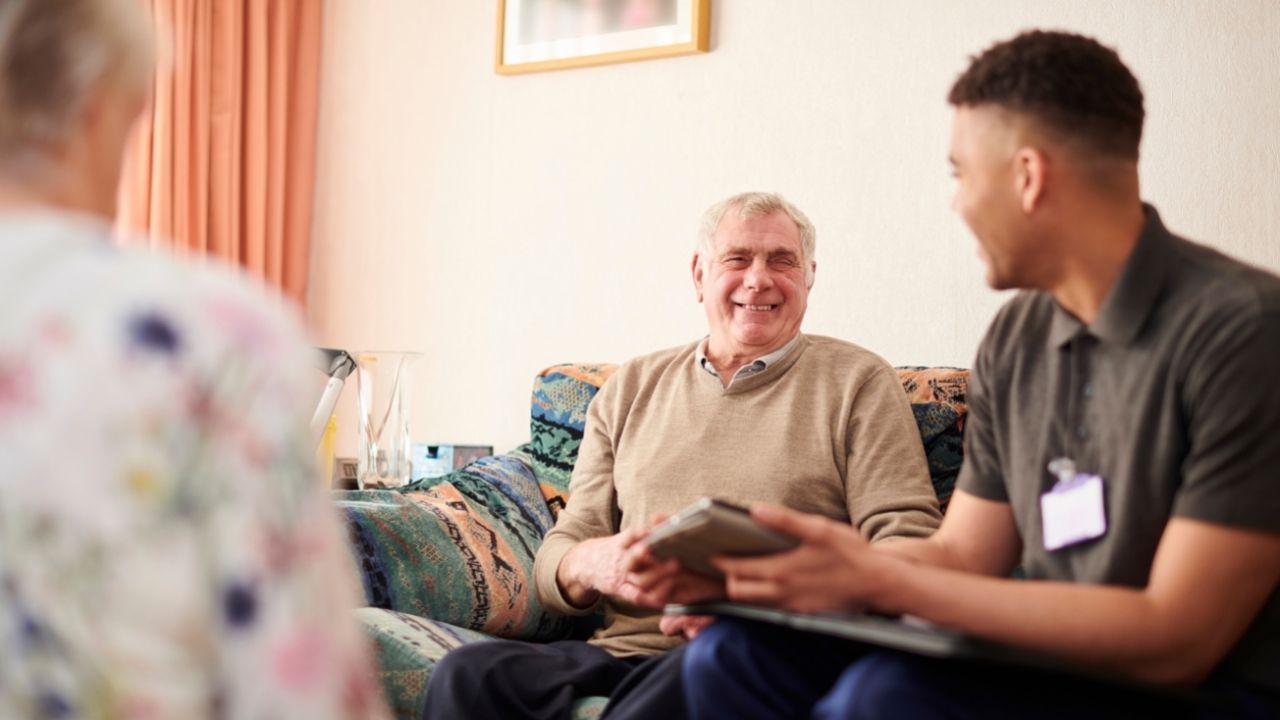 Social worker with a client