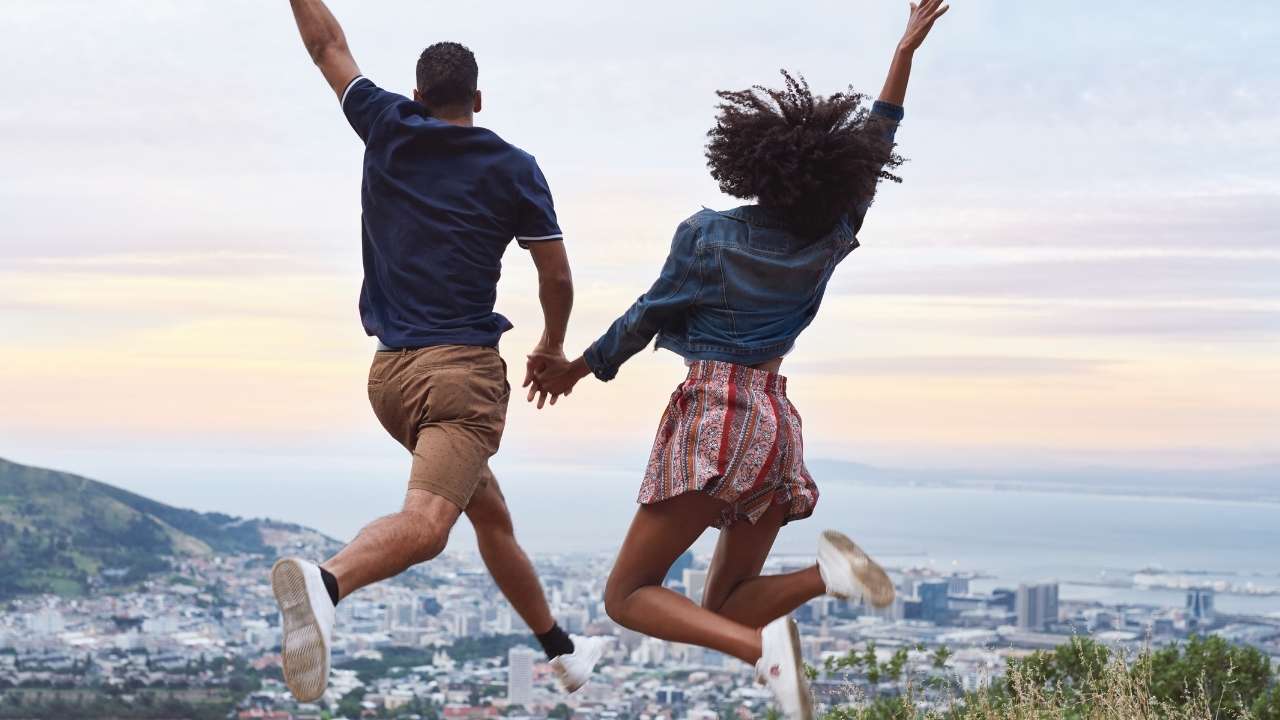 A man and girl having fun during traveling