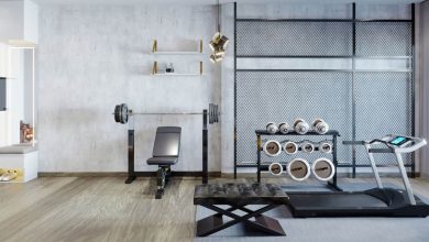 home gym with sports equipment