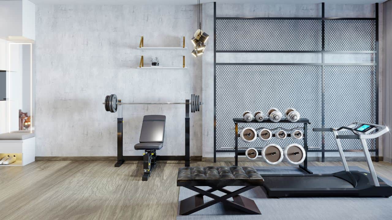 home gym with sports equipment