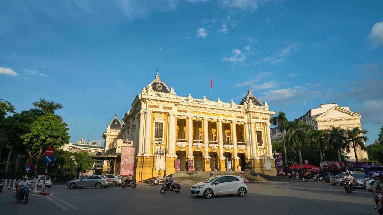 View of the bustling streets in Hanoi, Vietnam, one of the best places to travel on a budget