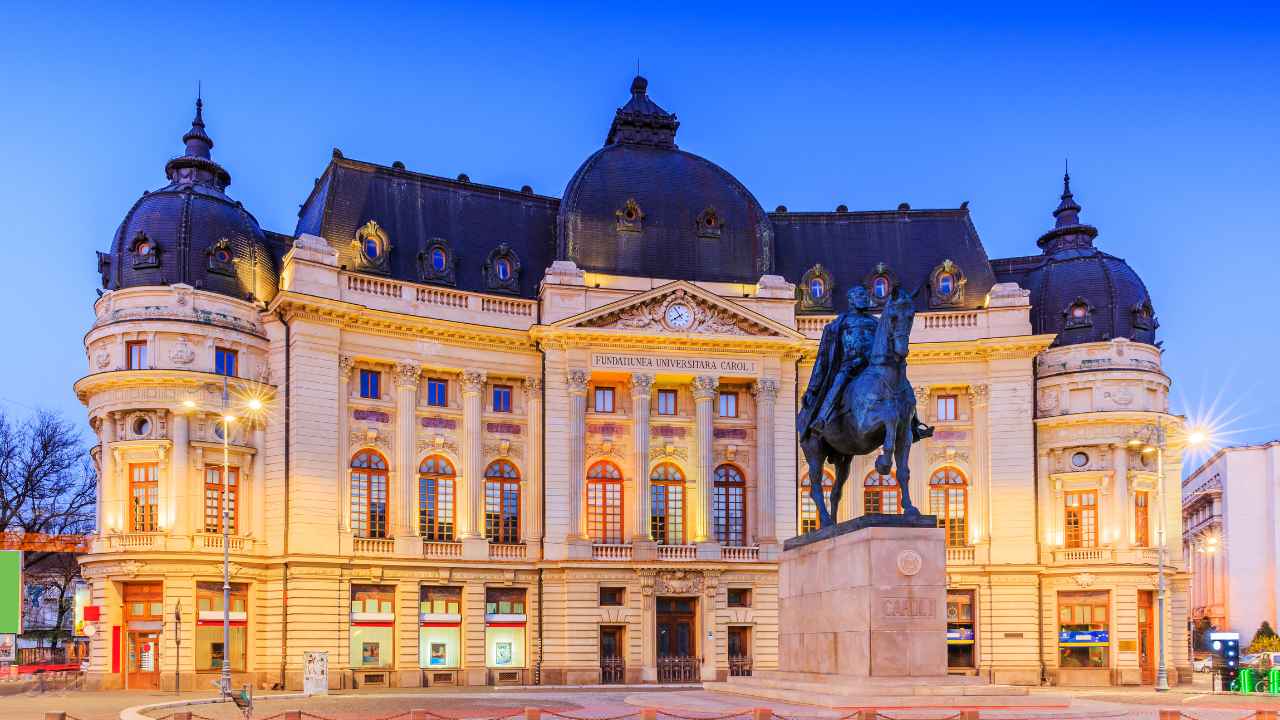 Intricately designed buildings in Bucharest, Romania, a country that offers a unique blend of modern and traditional experiences