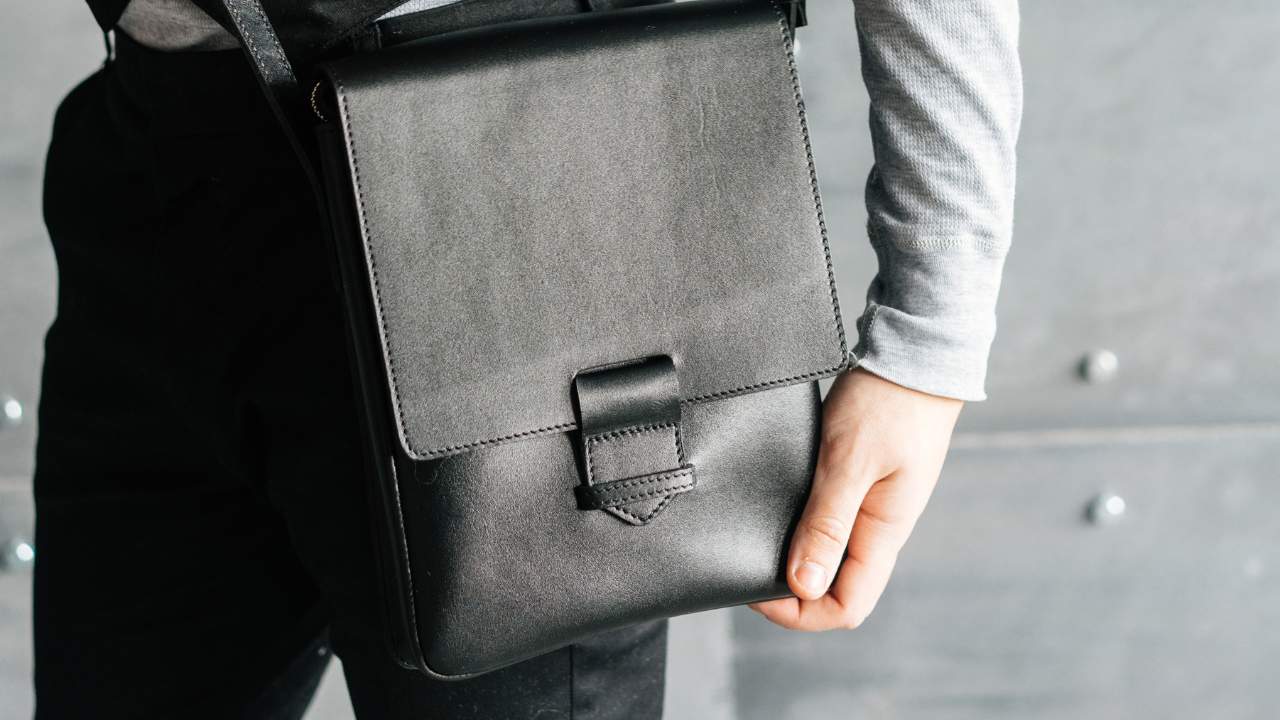 black leather bag