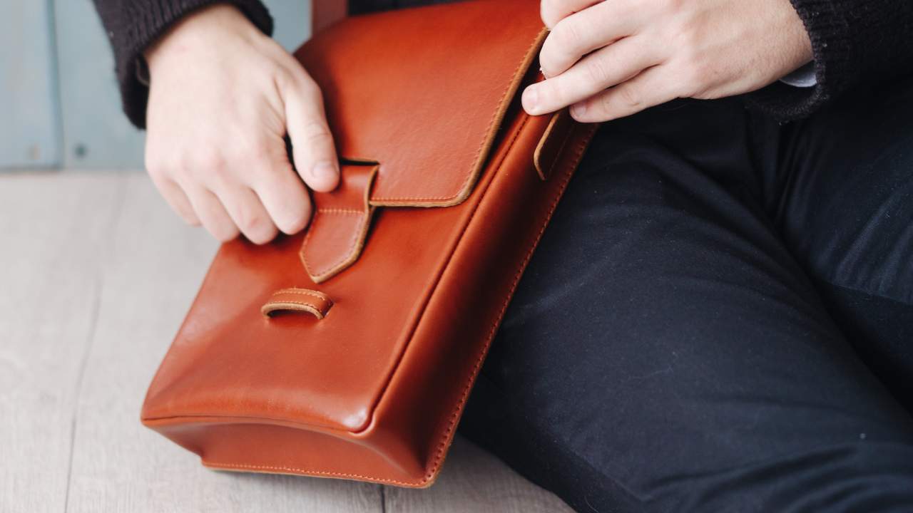 brown leather bag