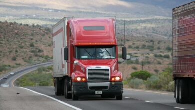 red truck on road