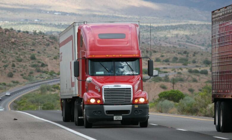 red truck on road