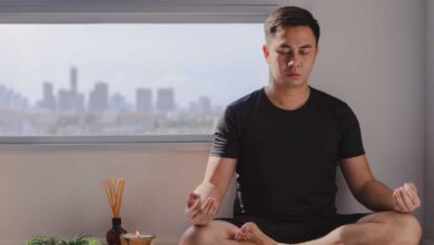 calm guy meditating