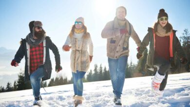 couples walking on snow