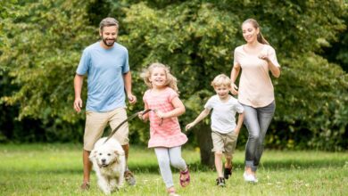 a man with family having fun time