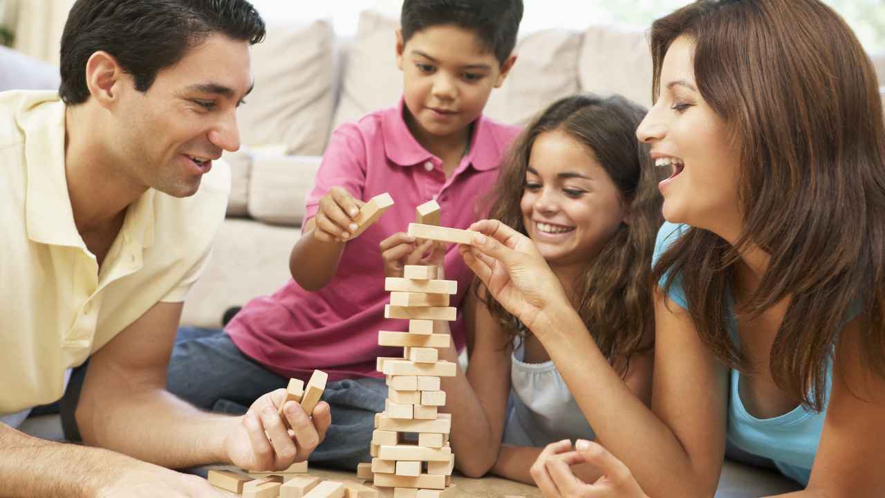 family playing video games