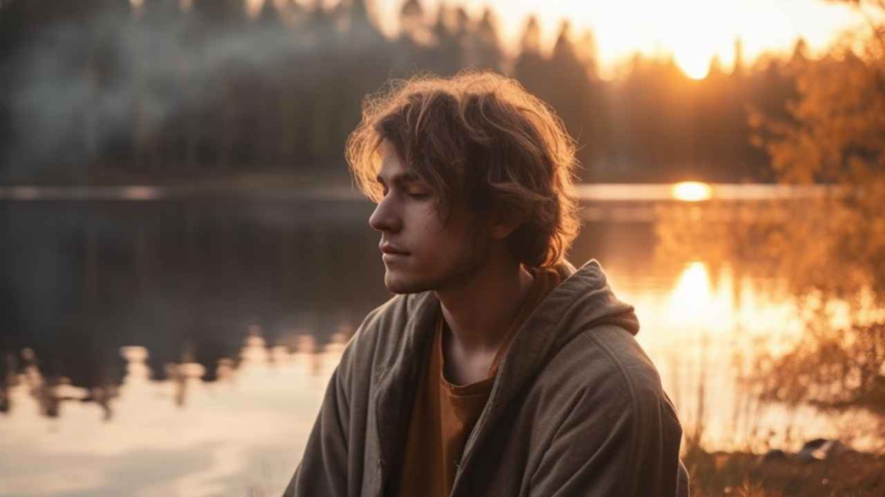 young man meditating